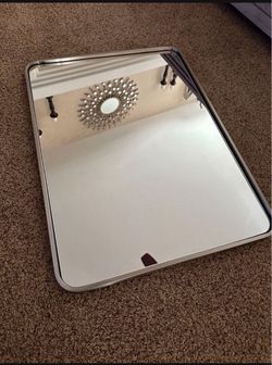 ANDY STAR Brushed Nickel Mirror for Bathroom, 22"x30" Silver Metal Frame Wall Mirror, Rectangular Stainless Steel Rounded Corner Mirror with 1’’ Deep