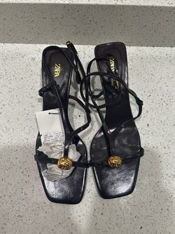 Zara Strappy Heeled Sandals with Gold Detail