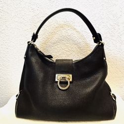 Salvatore Ferragamo Fanisa black w gold hardware pebbled leather Hobo