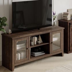 OLD CAPTAIN Farmhouse TV Stand up to 65 inch with Glass Door and Adjustable Shelf for Living Room, 60 inch (Old World)  