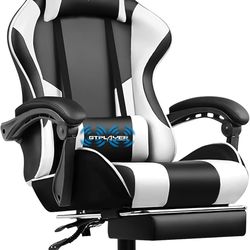Gaming Chair, Computer Chair with Footrest and Lumbar Support, Height Adjustable Game Chair with 360°-Swivel Seat and Headrest and for Office or Gamin