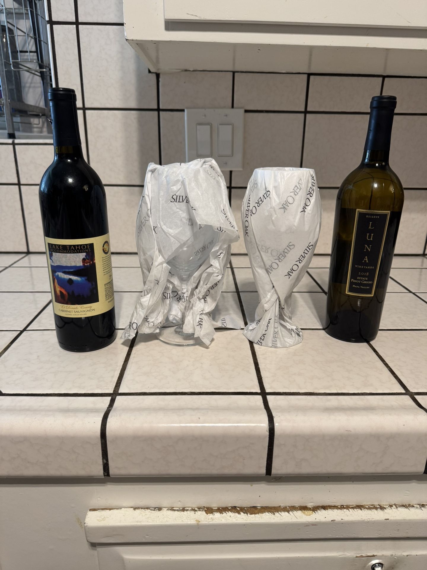 Silver Oak Wine Glasses. Set Of 2