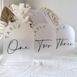 Frosted Arch Wedding Table Numbers with stands