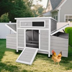 58" Gray Outdoor Chicken Coop w/ 6 Nesting Boxes / Removable Tray / Multiple Access Doors [NEW] **Retails for $235 <Assembly Req> 