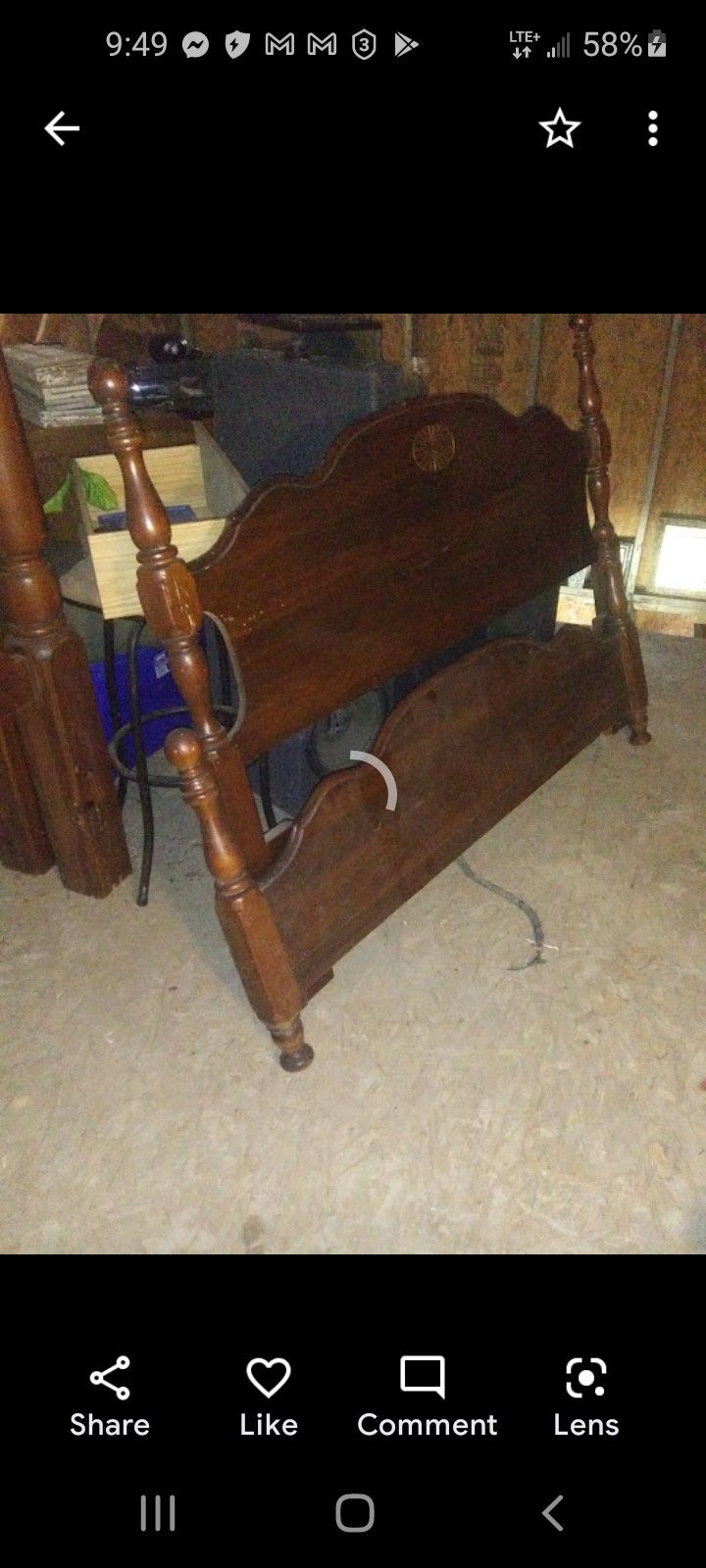 Antique Bed With Metal Matress Frame