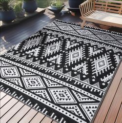 Outdoor Rug Waterproof 5x8 ft, Reversible Outdoor Plastic Straw Rug, Boho Patio Rug, Indoor Outdoor Carpet, RV Mat Outside for Patio, Camp, Picnic, Ba