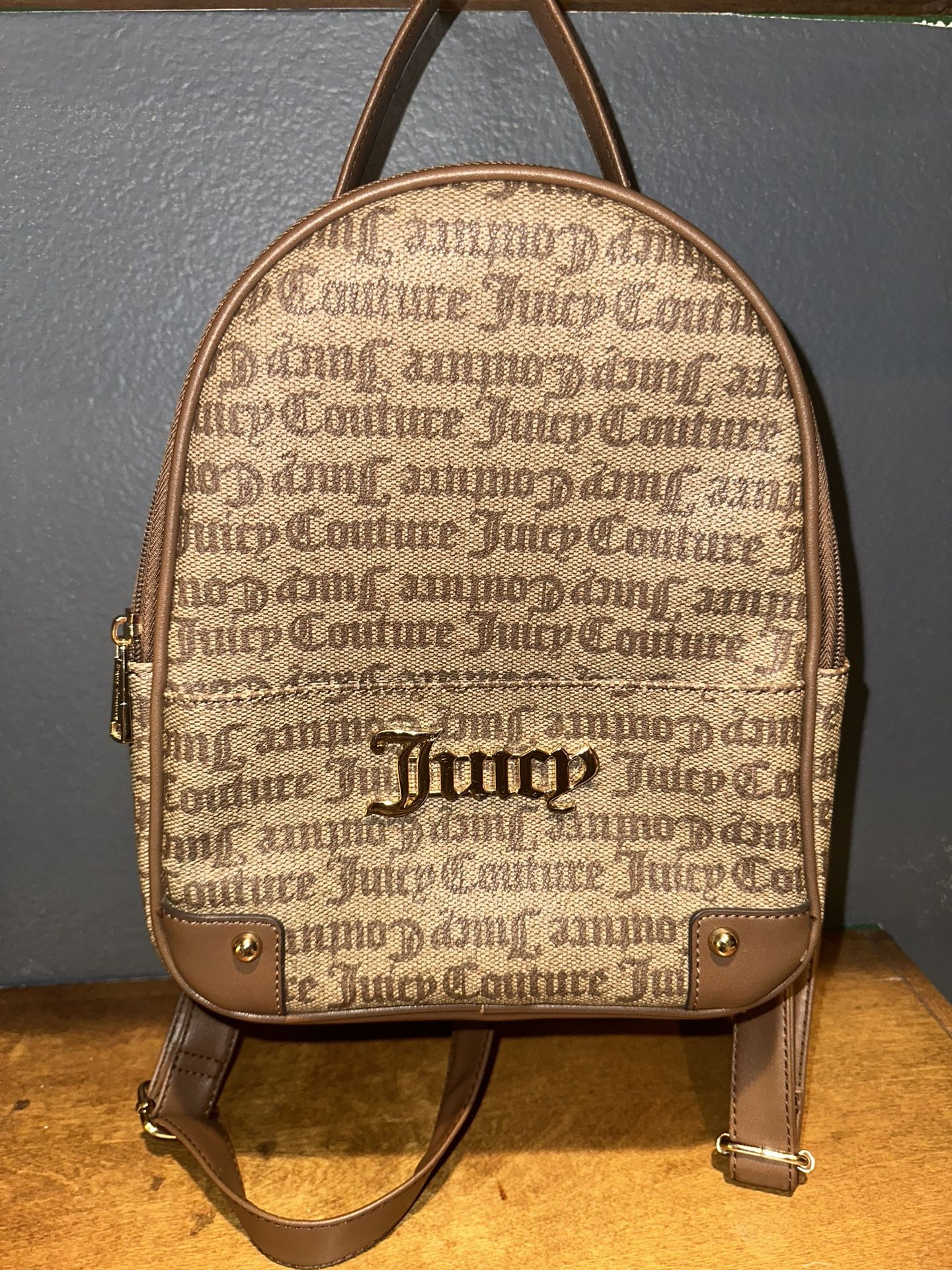 Juicy Couture Brown Coated Canvas Monogram Mini Backpack Y2K Vintage RN 108833