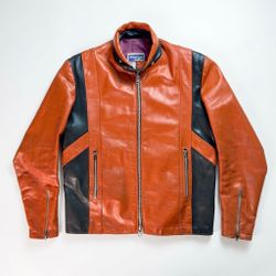 VTG 70s British Cycle Leathers Cafe Racer Moto Jacket Brimaco Orange Black 44