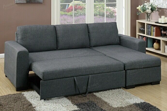 Black Sectional with Pull-Out Bed & Storage 