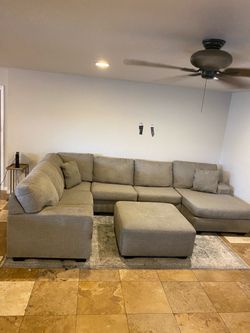 Large Gray Sectional Sofa with Ottoman + Matching chair with ottoman