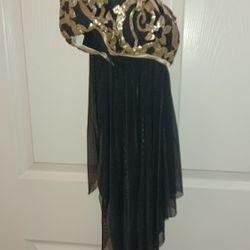 Girls Gold Sequins Top And Black Sheer Lyrical Dress