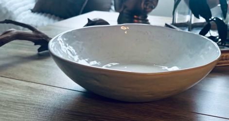 White Hammered Ceramic Large Bowl