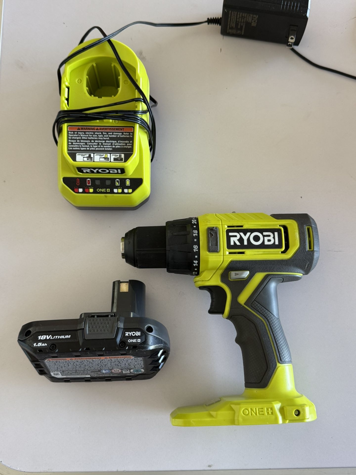 Ryobi One + 18v Cordless 1/2in Drill/Driver w Battery and Charger