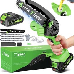 Chainsaw 6 Inch Mini Electric Chainsaw Cordless Battery Powered, Hand Held Saw for Wood/Trees Trimming, Sawzall for Household and Garden, Stocking Stu