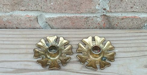 Vintage Small Brass Petal-Shaped Candlestick Holders