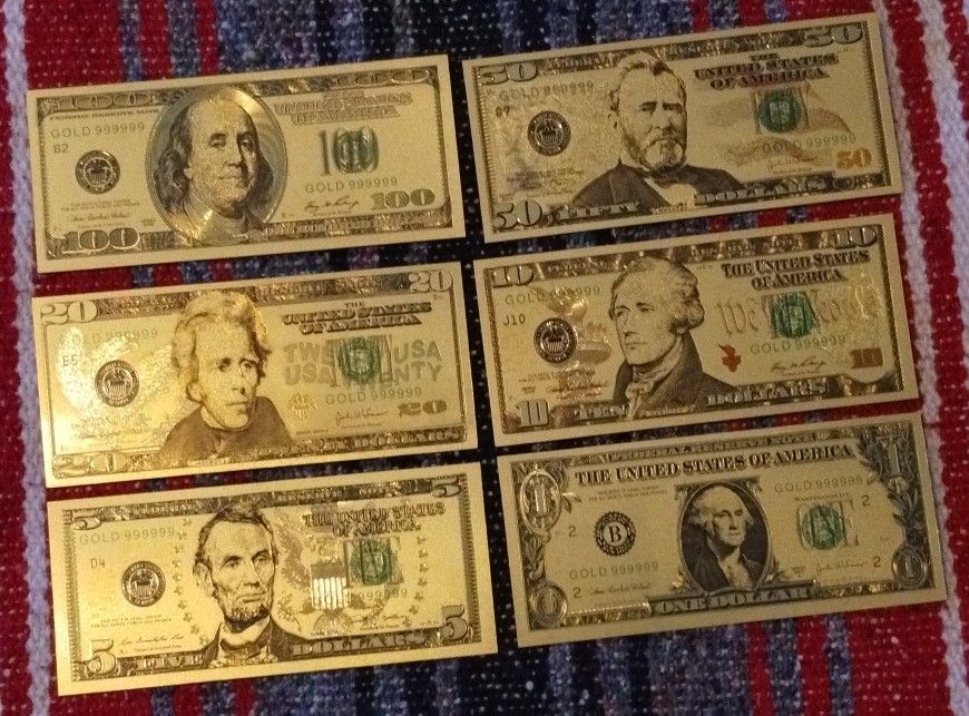 Six Piece Gold Fake Bank Notes For Decoration Use