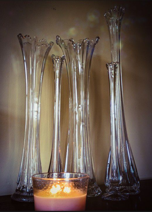 Vintage 5 Piece Clear Glass Swung Vases 