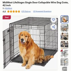 MidWest LifeStages Single Door Collapsible Wire Dog Crate, 42 inch