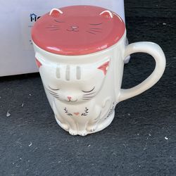 Adorable Cat mug w/ lid - case of 18 NEW