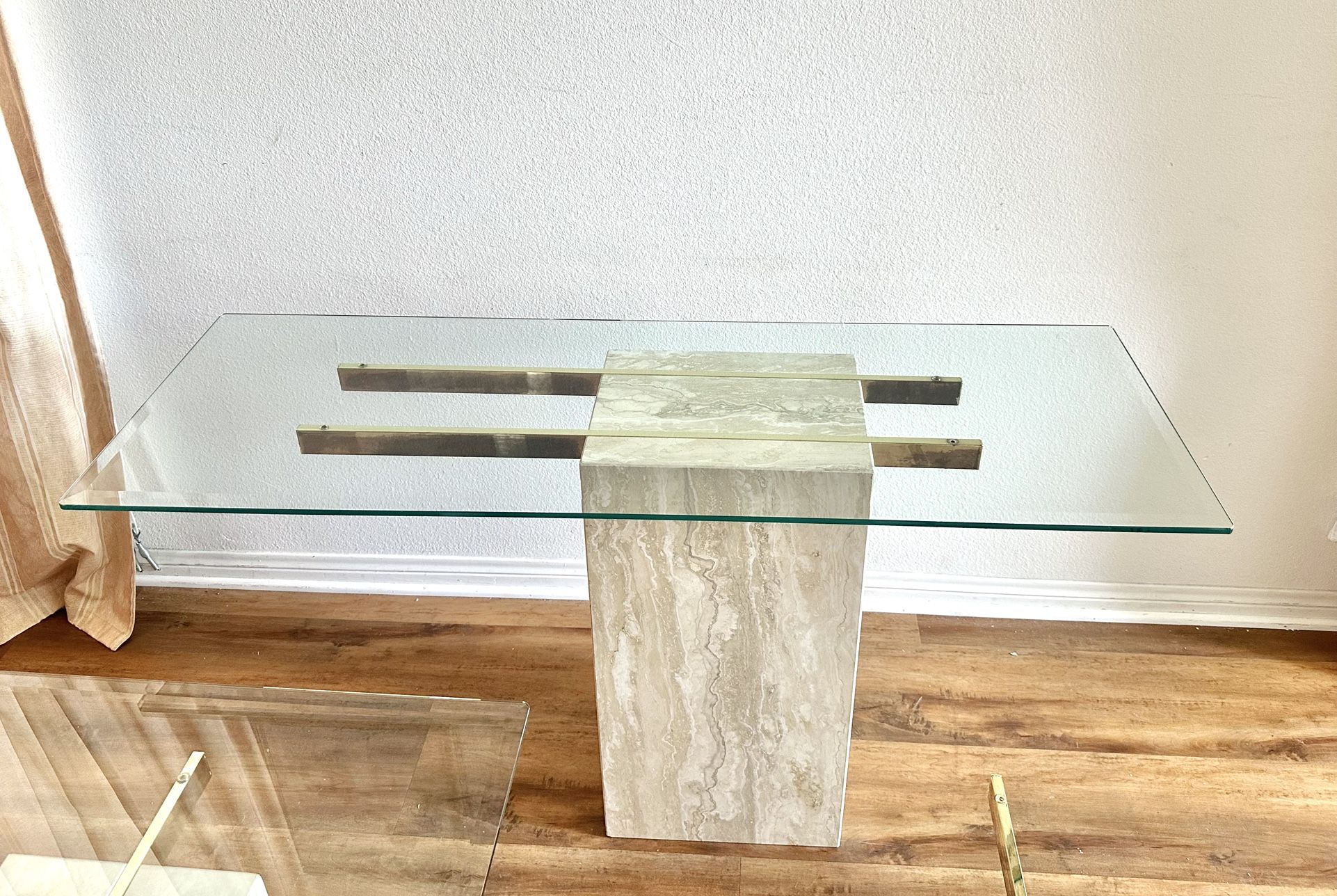 Vintage Console TableTravertine Marble Glass