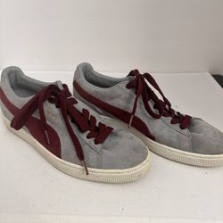 Puma Suede gray/maroon  men’s sneakers  Size 10.5