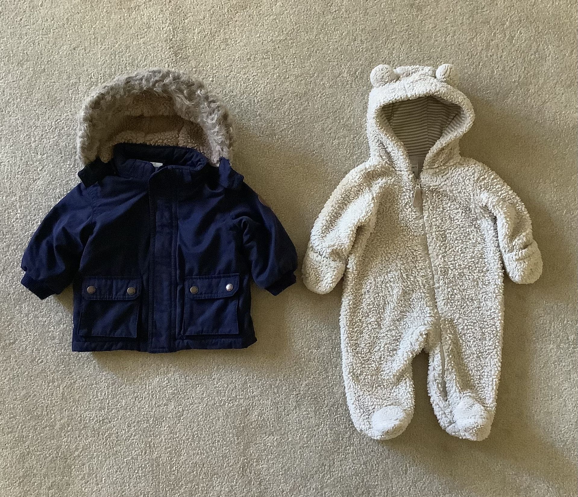 H&M Jacket (4-6 mos), Carter’ Hooded Sherpa Pram (3 mos)