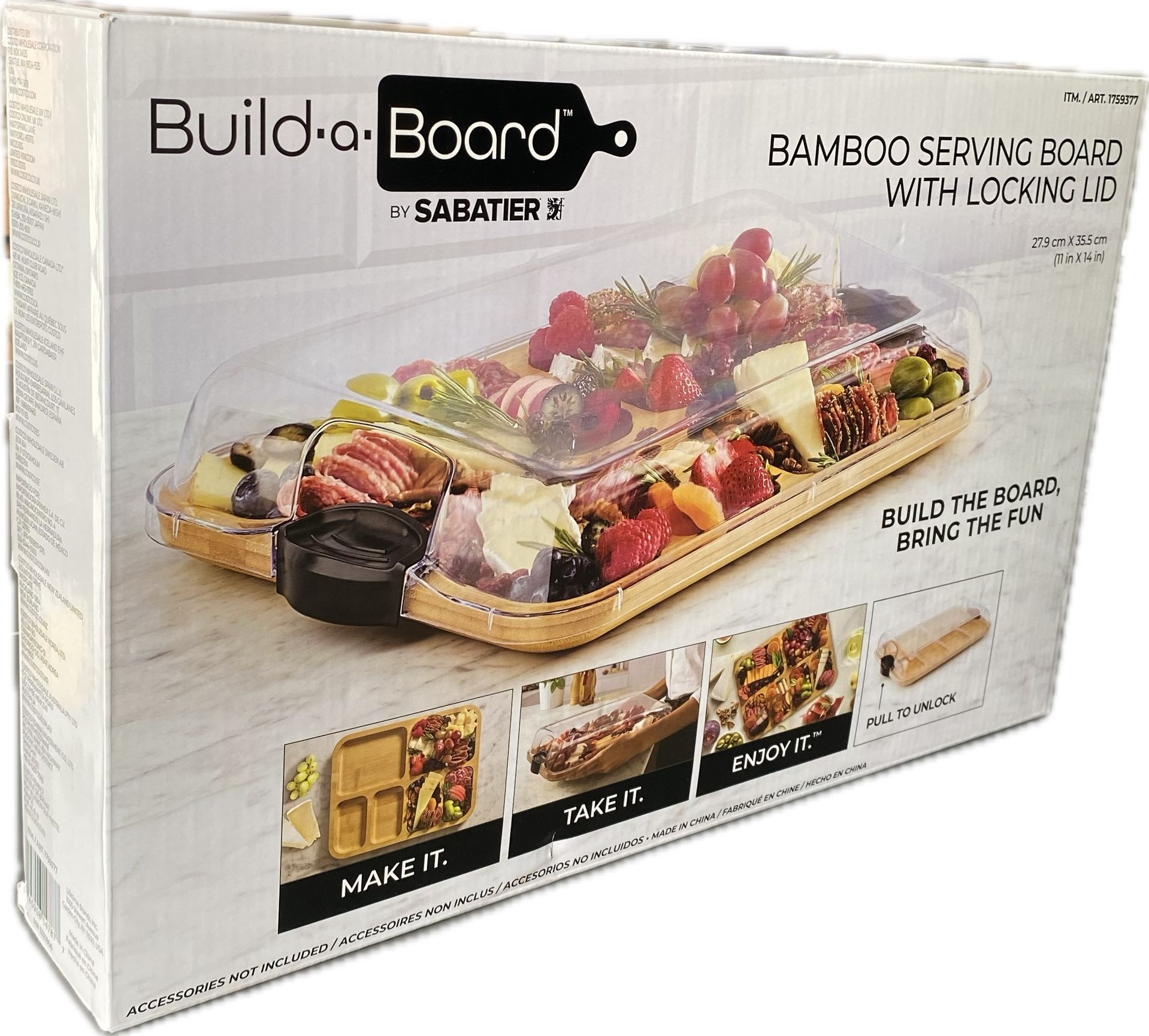 Sabatier Build A Board Bamboo Serving Board 1759377 With Locking Lid 11" X 14"