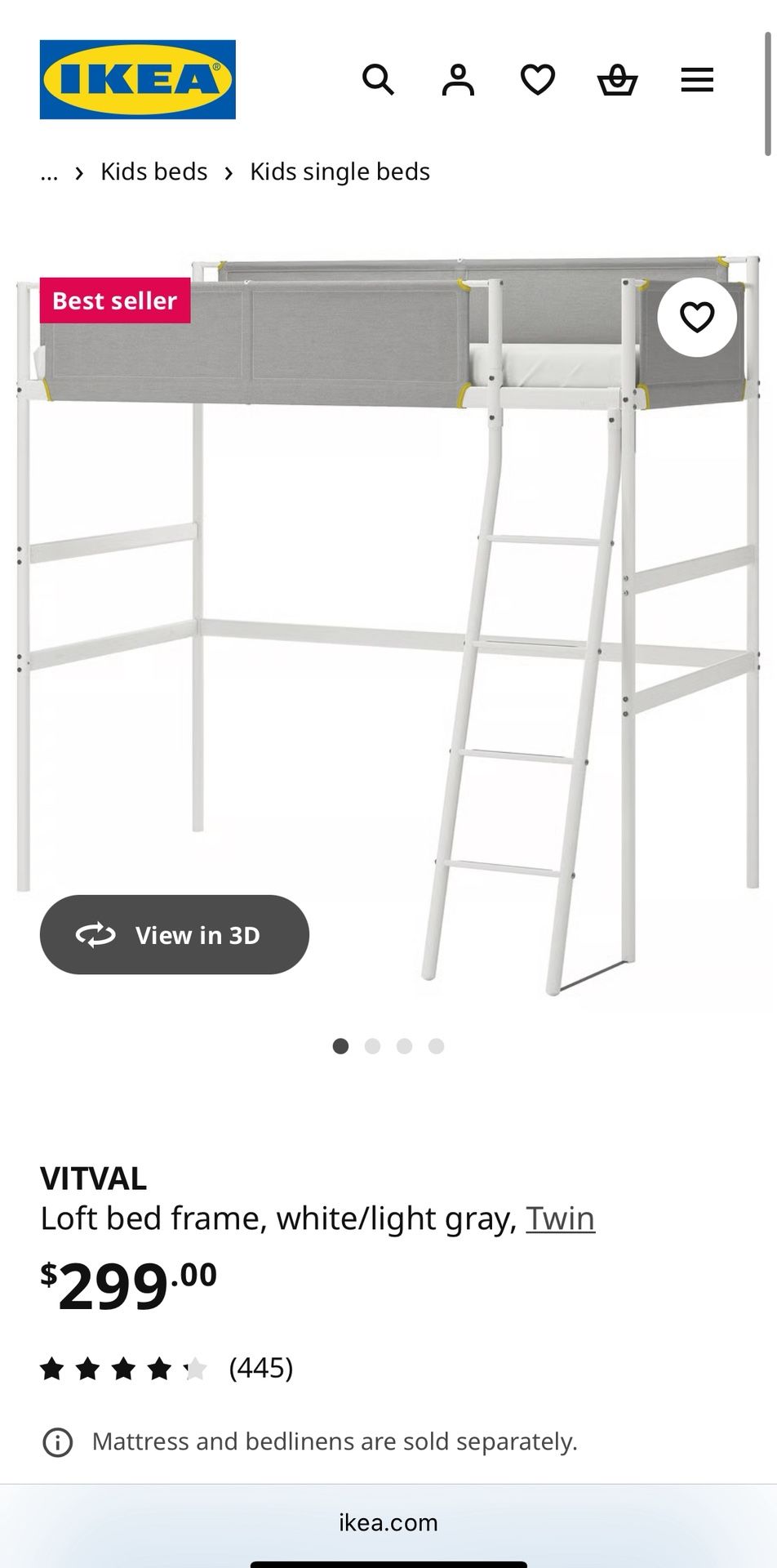Twin Loft Bed White-light Grey NEW