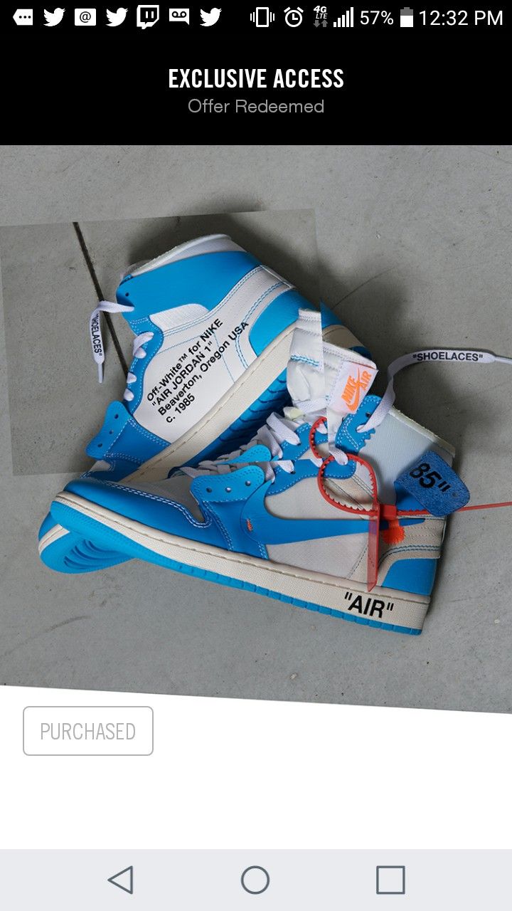 Jordan 1 UNC Off White Size 11 2.3k .Ds W/receipt