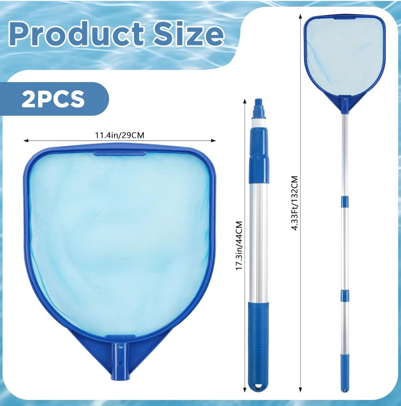 NEW Long Pool Skimmer Fine Mesh Net 31-52'' W/ Telescopic Aluminum Pole Leaf Bug Debris, Spa Hot Tub, Cleaning Tool $10 (Retail $20)