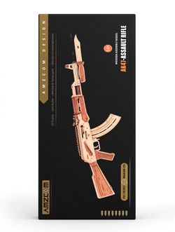 Wooden AK47 Rubber Band Gun - 3D Puzzle Model Kit, DIY Assembly Toy, Ages 14+ (Brand New)