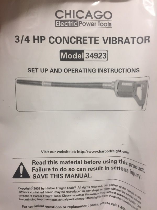 3/4 HP Concrete Vibrator Chicago Electric ... used for one-time project
