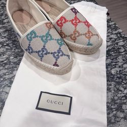 Gucci Beige and Multicolor Espadrilles Size 8