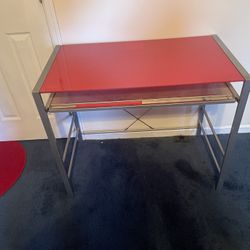 Red Glass Table With Silver Legs