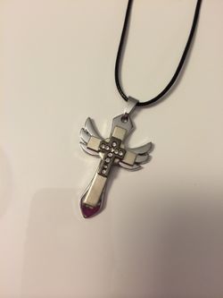 Men's stainless steel Angrl Wing Cross Crystal Pendant