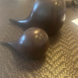 Carved Wood Sperm Whale Pair-Mom & Baby Minimalist-Beach Nautical Decor MCM styl