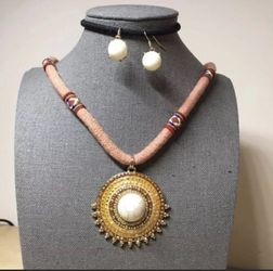 Ethnic red and yellow pendant necklace