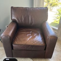 Crate And Barrel Leather Swivel Chair