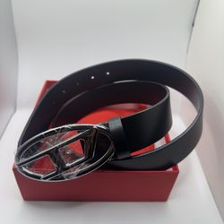 Diesel Black Leather Belt with Silver Buckle