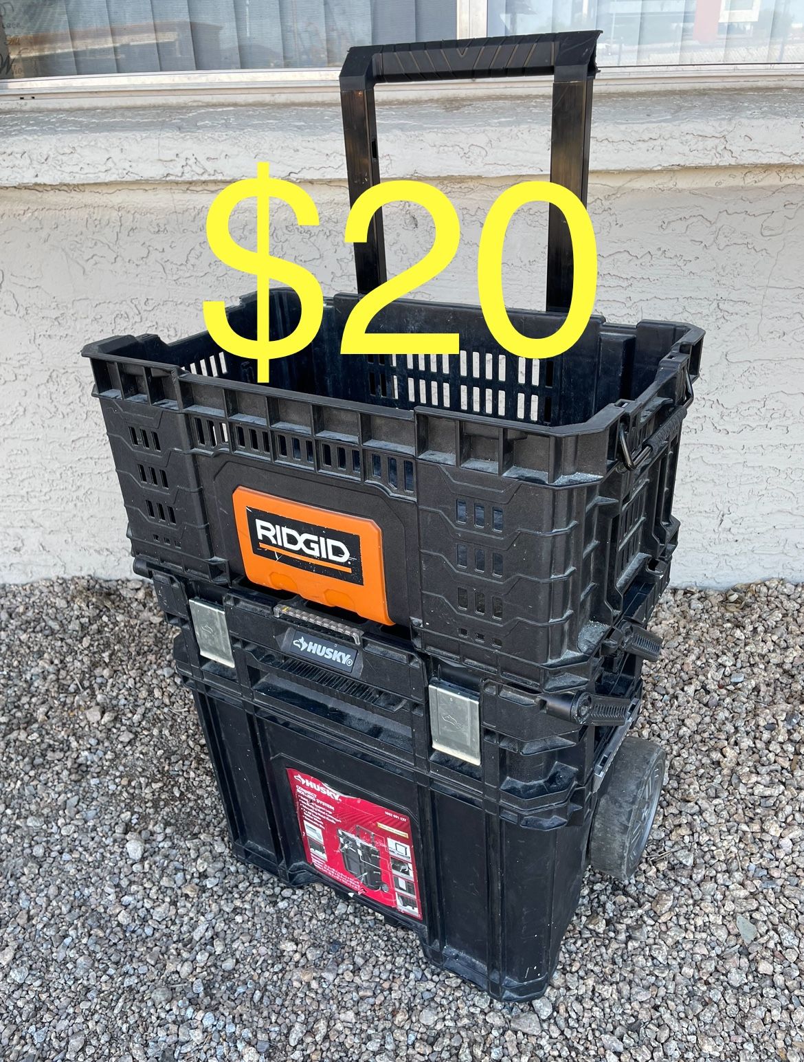 Husky Connect Rolling Tool Box + Ridgid Work Crate. Latches Broke But Still Locks