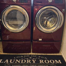 Samsung  Front Load Washer and Dryer Set w/ Pedestals + Dryer Rack