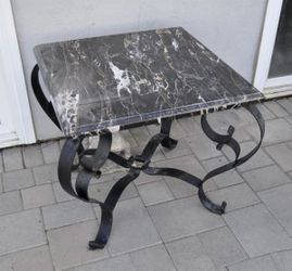Custom  Hand-Made Wrought Iron & Black Marble Table, one or a pair available