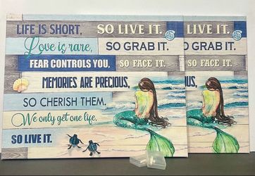Mermaid and Sea Turtle Wall Art Inspirational Christian Quotes Paintings Canvas Bathroom Wall Decor Prints Modern Abstract Turtle Picture Decor for Li
