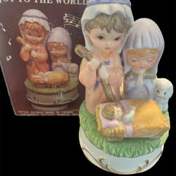 Vintage Mary, Joseph & Baby Jesus Ceramic Nativity Music Box