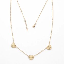 14K Yellow Gold Heart Necklace Adjustable 16.75-17.5” Triple Heart Station
