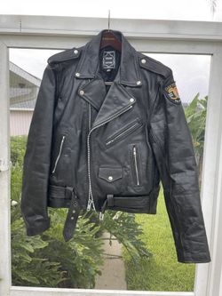 Men’s Size 44 Black Leather Motorcycle Jacket