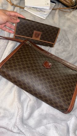 Vintage Celine Macadam Clutch Bag Brown PVC and matching wallet