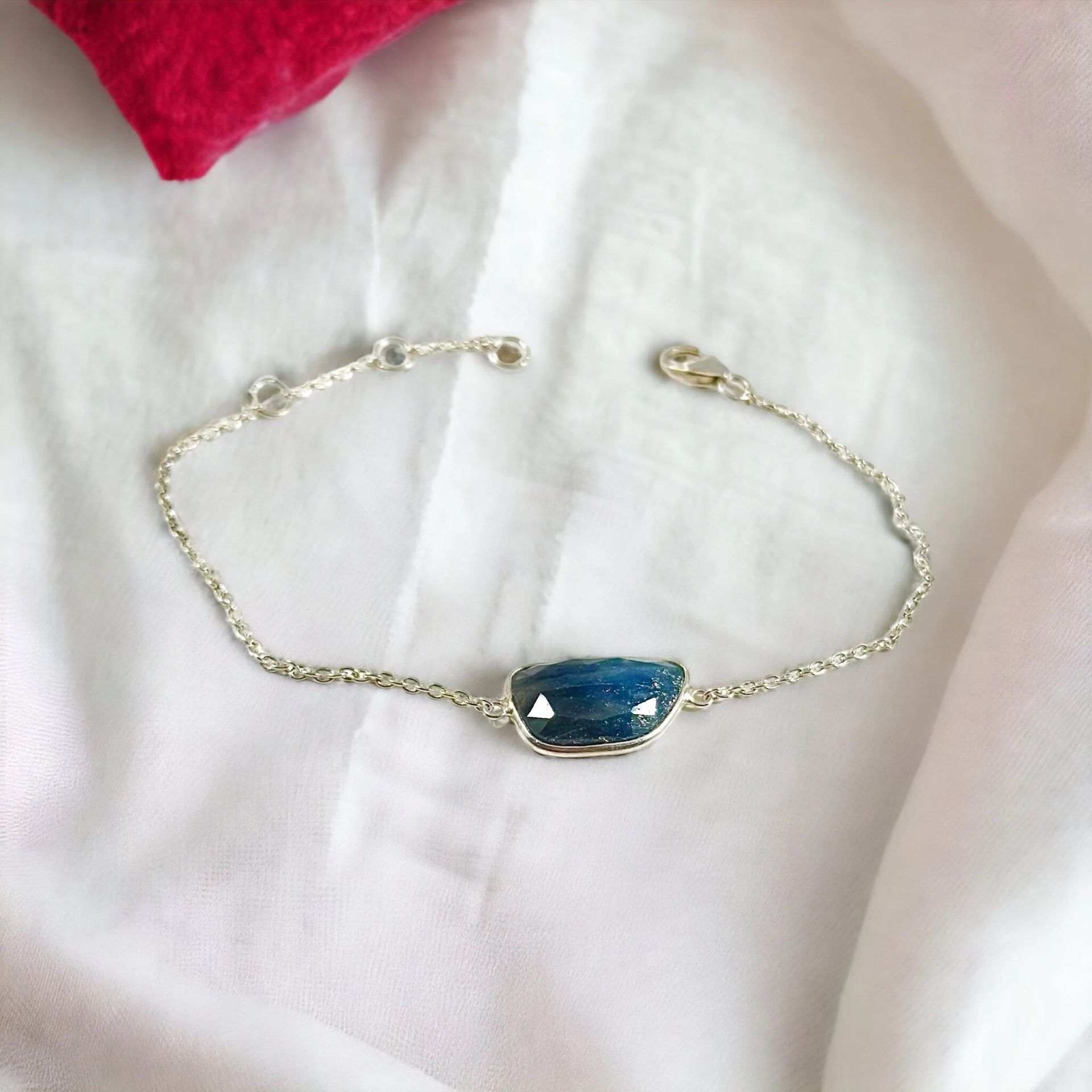 Raw Blue Sapphire Bracelet Sterling Silver
