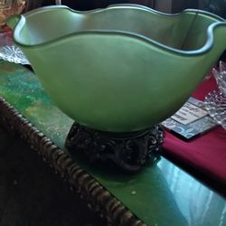 Vintage Olive Green Satra Glass Bowl