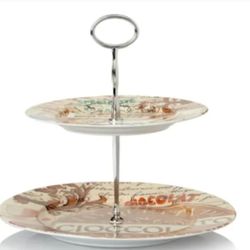 Rosanna Chocolaterie Two-Tiered Tray, Multi - Antique Chocolate labels